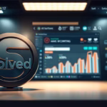 Solved logo in foreground with digital marketing analytics dashboard displaying graphs and data insights in background, illustrating AI-driven strategies for influencer marketing.
