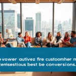 Group of diverse individuals seated in a modern office setting, discussing video testimonials for enhancing customer engagement and driving conversions through AI-driven marketing strategies.