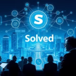 Silhouetted figures in front of a digital backdrop featuring the logo "Solved," symbolizing innovative strategies for small businesses on YouTube marketing.