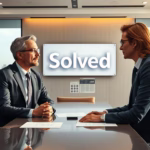 Business professionals discussing sales automation strategies at a table, with "Solved" logo in the background, highlighting collaboration and efficiency in sales processes.