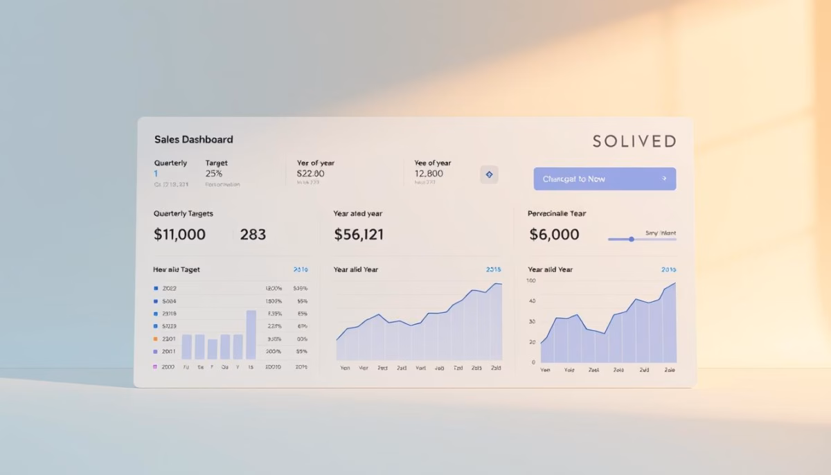 Sales dashboard displaying key metrics, including quarterly targets, year-to-date sales figures, and graphical trends, emphasizing AI-driven sales strategies for small businesses.