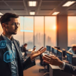 Business professionals discussing AI strategies for enhancing email marketing campaigns in a modern office setting.