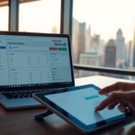 Laptop displaying analytics dashboard and tablet being used for data entry, symbolizing AI-driven personalized website experiences for enhanced customer engagement.