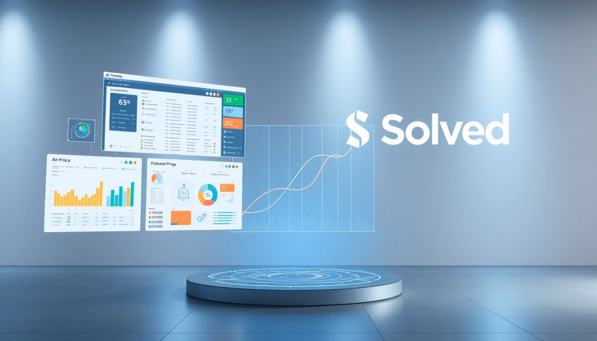 AI-driven pricing tools and analytics dashboard by Solved, showcasing data visualization and profitability optimization strategies.