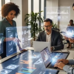 Small business team utilizing AI sales tools for enhanced collaboration and strategy development